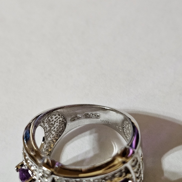 Genuine Amethyst & White Zircon Ring Sterling Silver Sz 6! 💜 - Picture 10 of 12